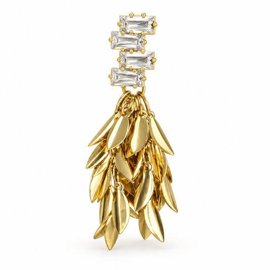 Crystal Golden Leaf Cascade Earrings - Zevaraat