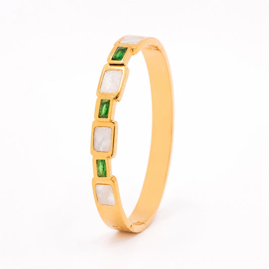 Emerald and Marble White Stones Bangle - Zevaraat