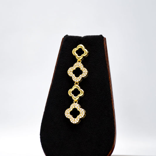 Golden Clover Crystal Drop Earrings - Zevaraat