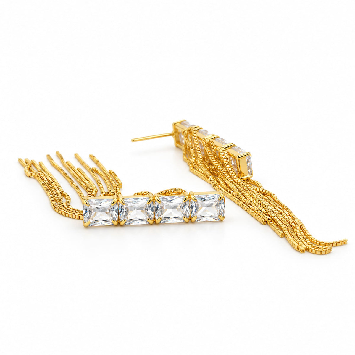 Crystal Cascade Chain Fringe Earrings - Zevaraat