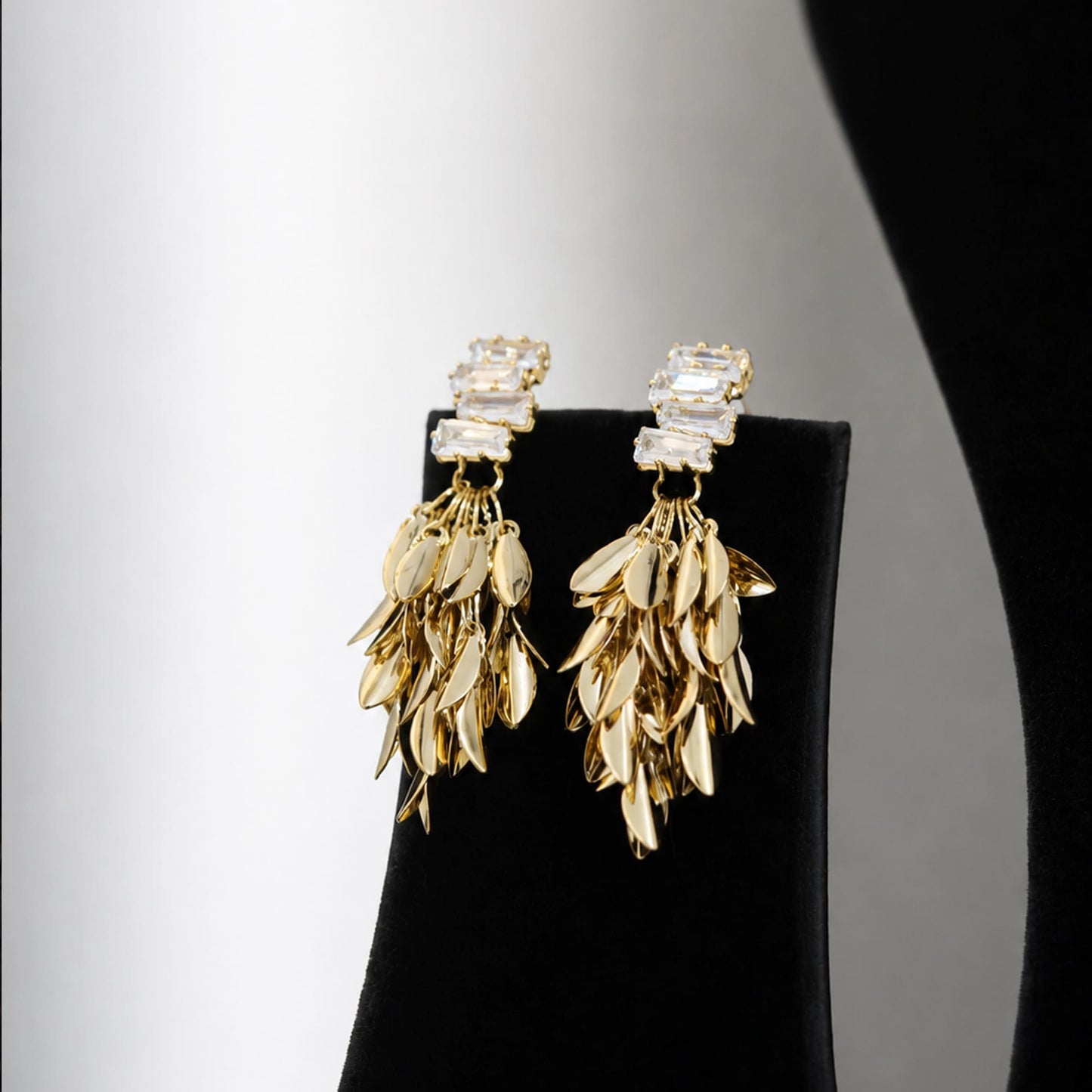 Crystal Golden Leaf Cascade Earrings - Zevaraat