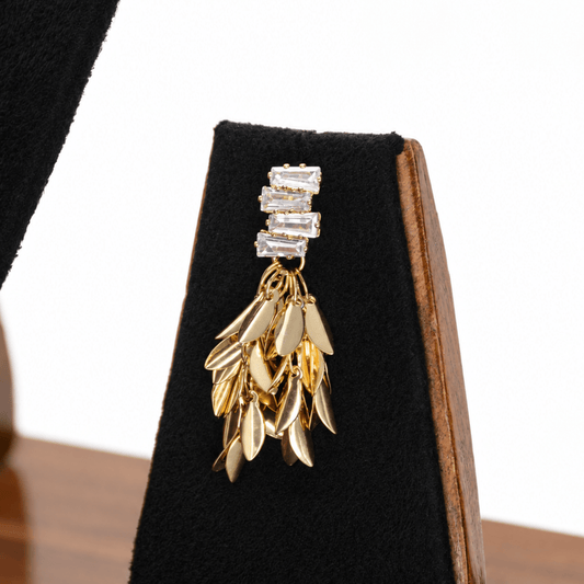 Crystal Golden Leaf Cascade Earrings - Zevaraat
