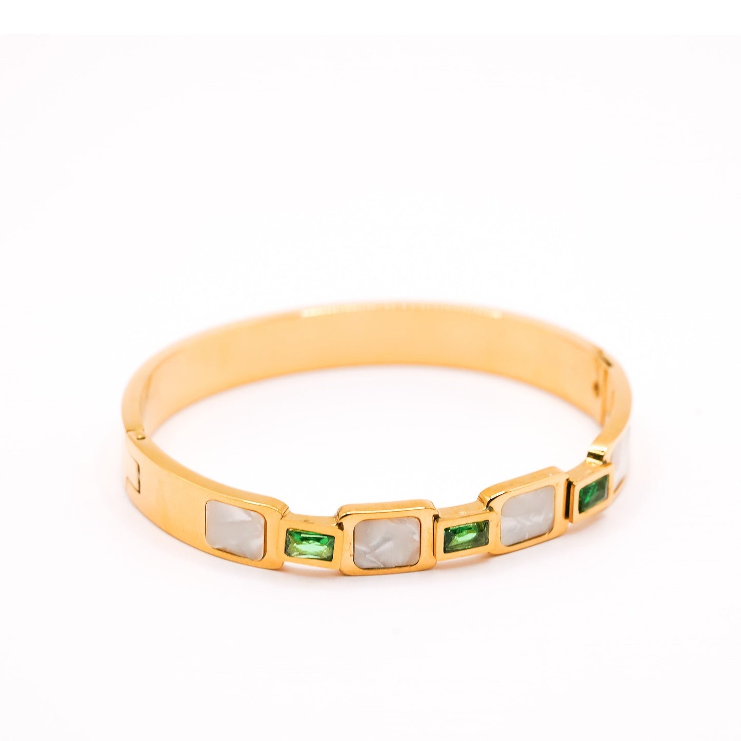 Emerald and Marble White Stones Bangle - Zevaraat
