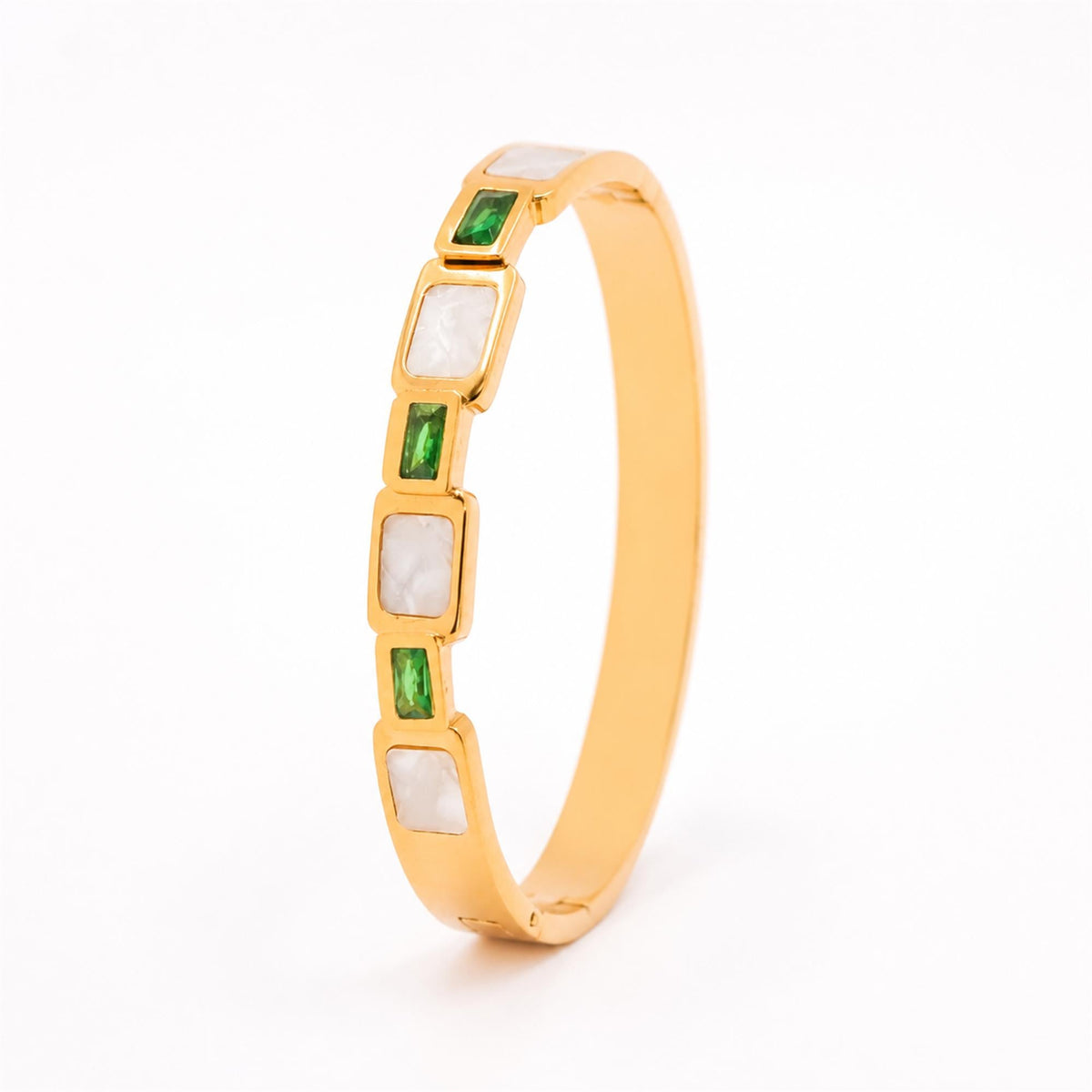 Emerald and Marble White Stones Bangle - Zevaraat