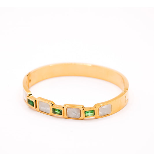 Emerald and Marble White Stones Bangle - Zevaraat