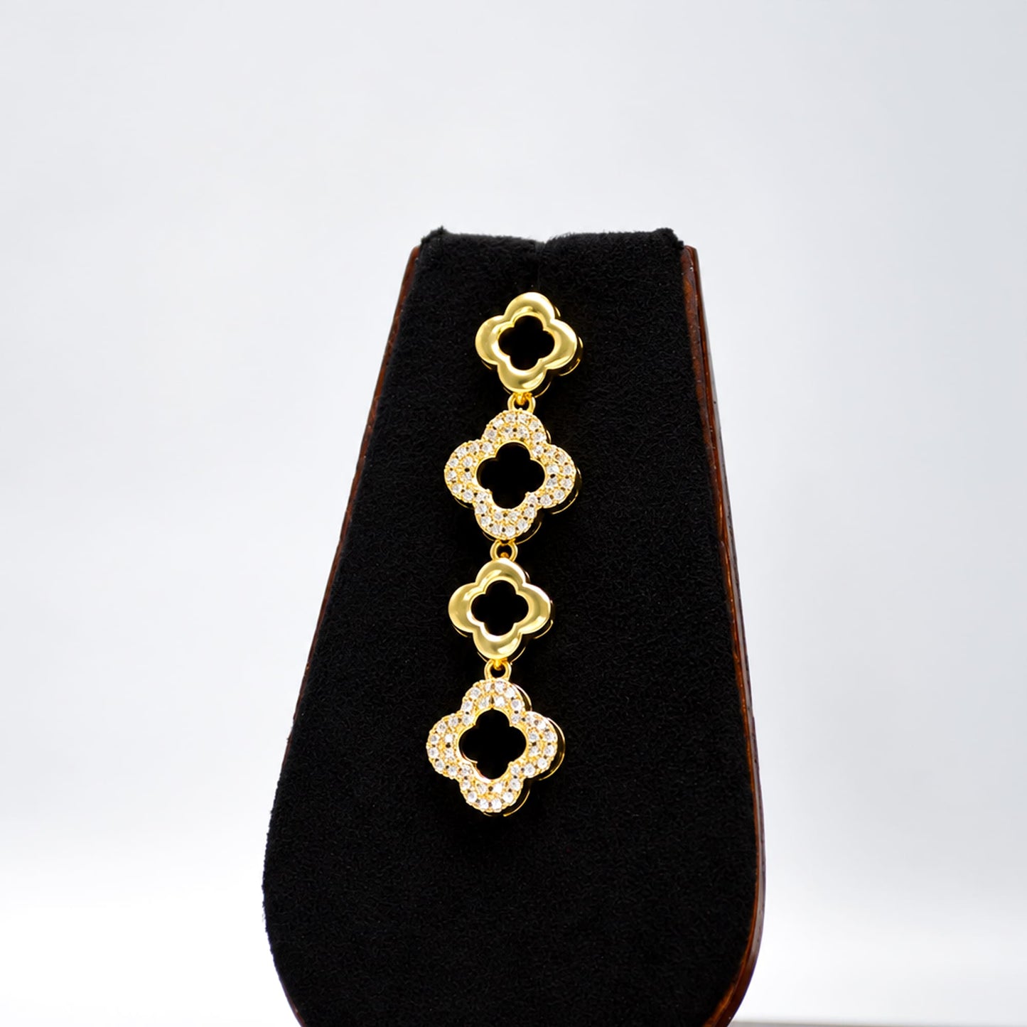 Golden Clover Crystal Drop Earrings - Zevaraat