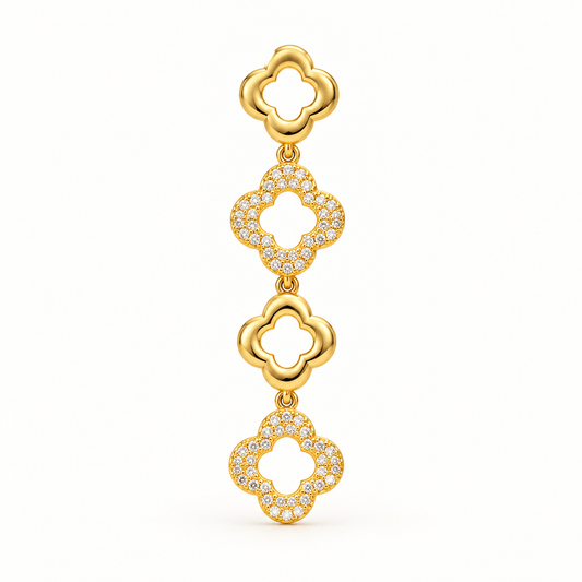 Golden Clover Crystal Drop Earrings - Zevaraat